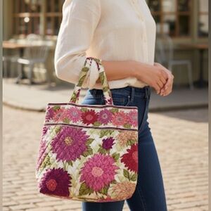 Vera Bradley large tote bag, bright magenta red coral flowers